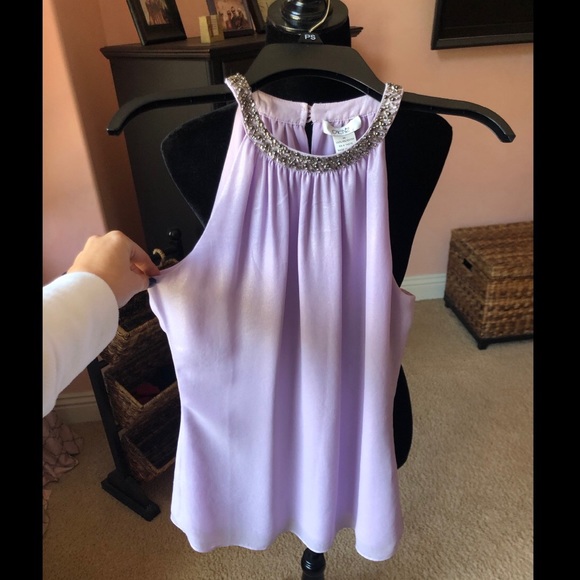 Purple shimmer Cache halter top with beading - Picture 2 of 11